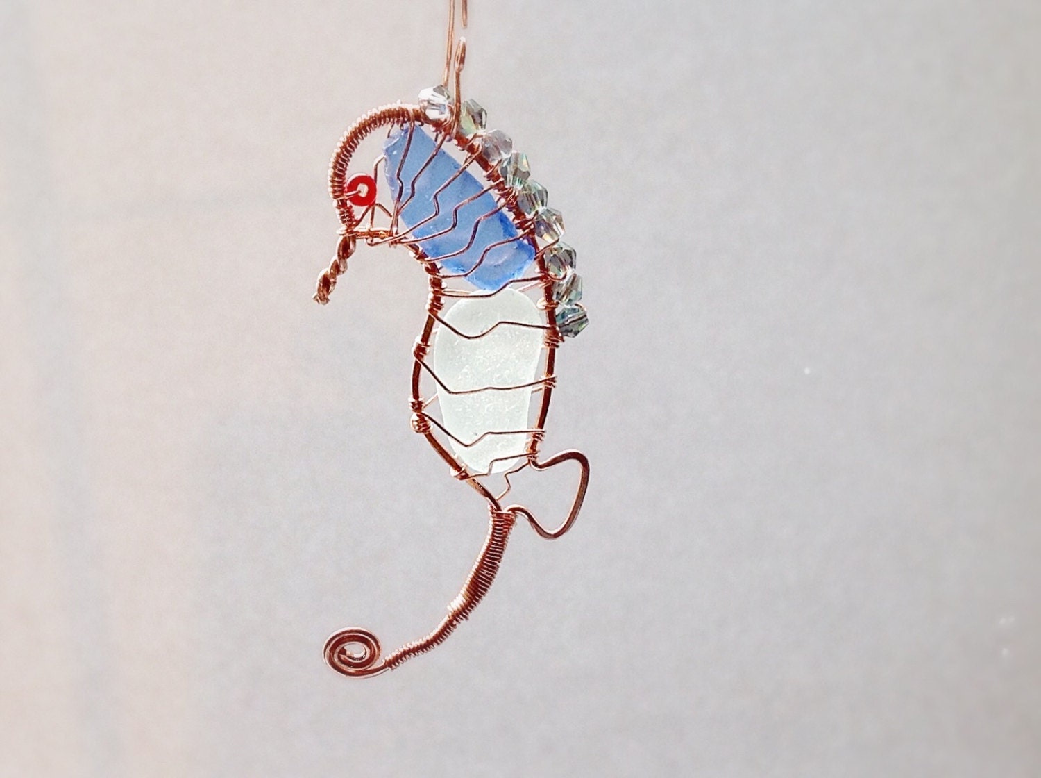 Seahorse Christmas Ornament, Beach Glass Sun Catcher, Sea Glass Christmas Decoration, Beach Themed Home Decor