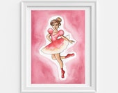 Cotton Candy Pink Ballerina Watercolour Art Illustration, Gift for Dancers, Little Girls Bedroom Art, Baby Shower Gift