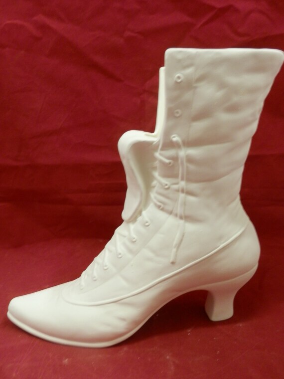 Ceramic Bisque Large Victorian Boot Vase Planter Scioto Mold 1782 U
