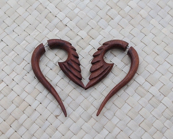 Fake Piercing Wooden Tribal Earrings - Fake Gauge Wooden Earring - Fake Piercing Earring