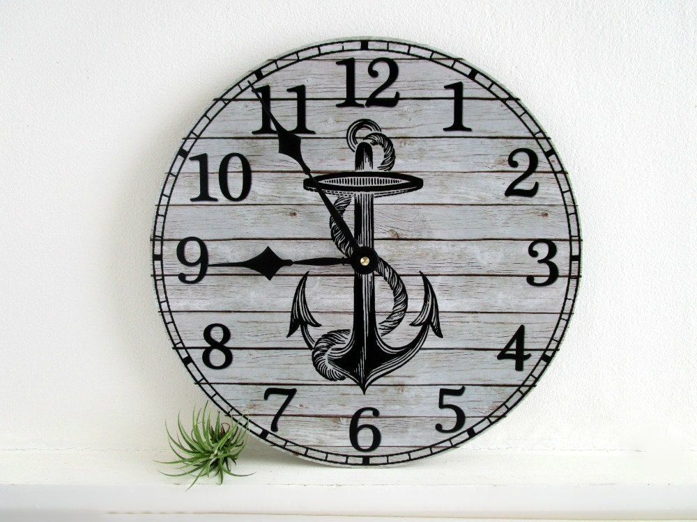 Nautical Wall Clock with Anchor Beach House Wall Decor