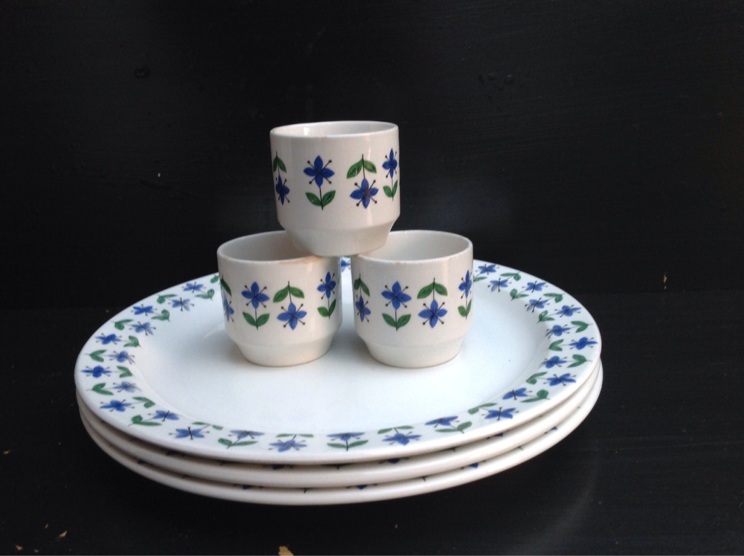Midwinter Roselle set of Three Egg cups and Plates1960’s Retro 