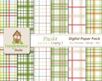 Christmas Plaids Digital Papers | Merry Christmas Paper Pack | Instant Download | Digital Scrapbooking | Red and Green Paper Set