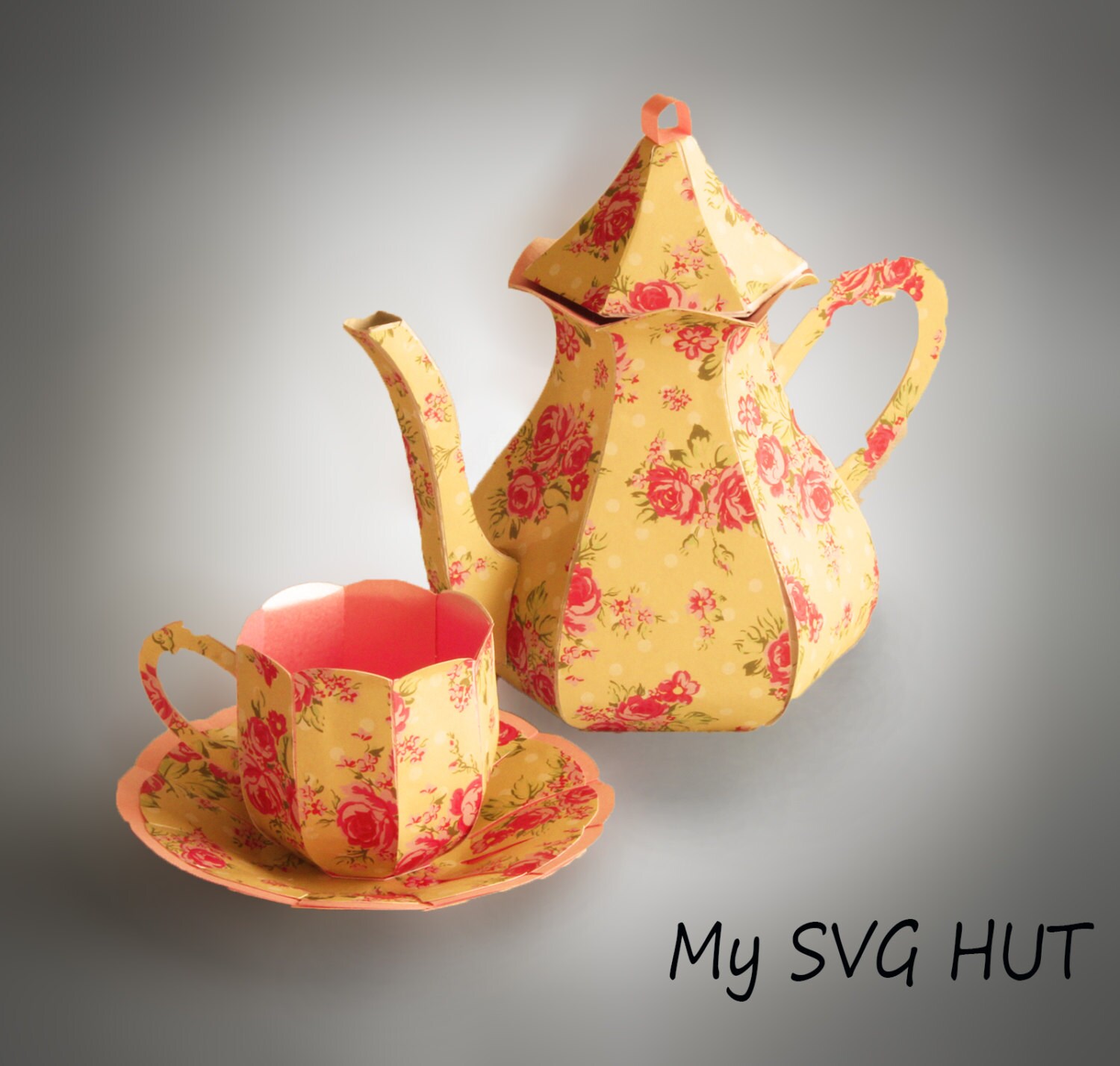 Download 3D SVG Teapot with Cup and Saucer DIGITAL download