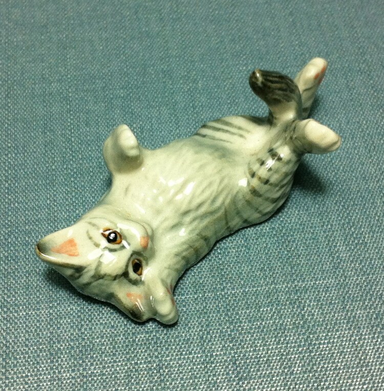 Miniature Ceramic Cat Kitty Kitten Pet Animal by thaicraftvillage