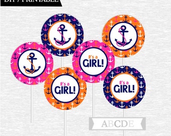  Cupcake Toppers Girl Baby Shower decorations Its a girl DIY Printable