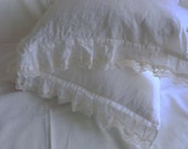 Linen pillowcase  with ruffles french lace white linen pillowcase linen lace linen bedding wedding bedding linen by LinenWoolRainbow