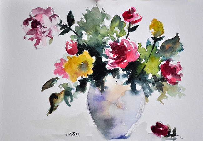 Download Still Life Flower Vase Watercolor Painting PNG