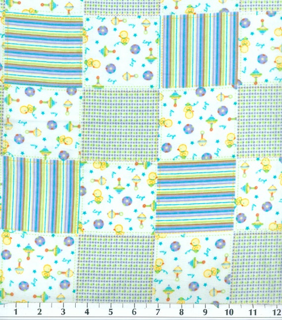 Baby Boy Toy Patch Flannel Fabric Sold by the 1/2 Yard