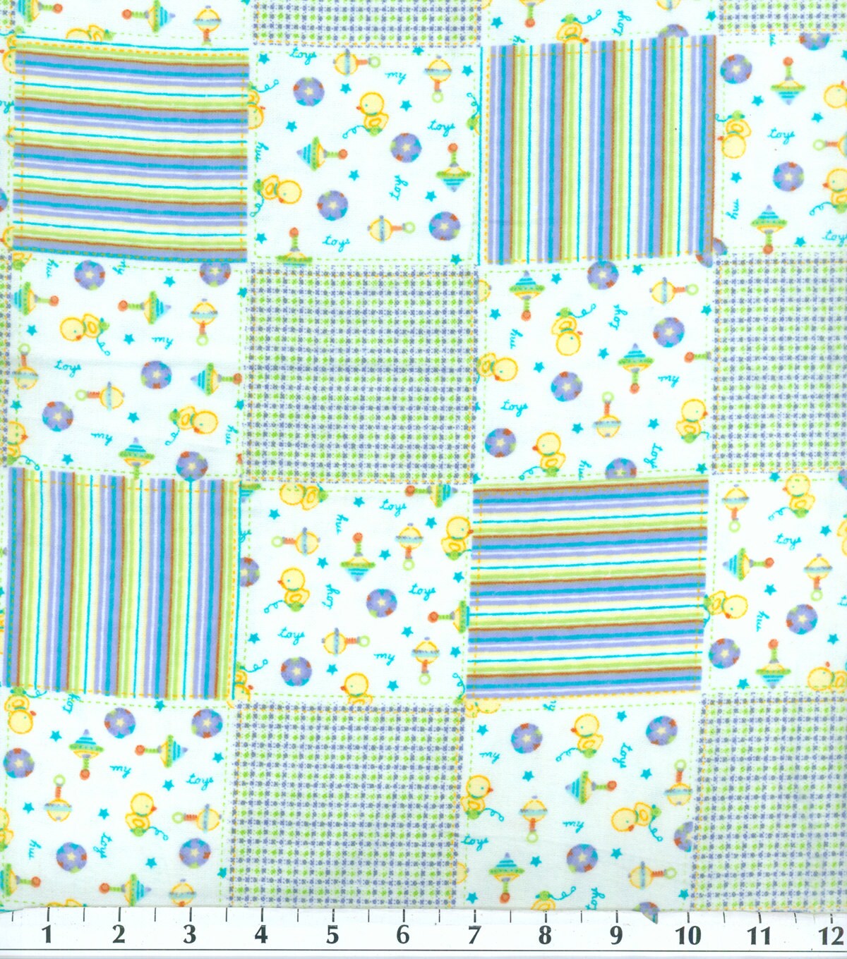 Baby Boy Toy Patch Flannel Fabric Sold by the 1/2 Yard