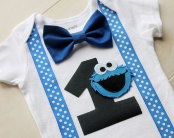 Cookie Monster Birthday Outfit, Cake Smash Outfit, Baby Boy First Birthday Outfit