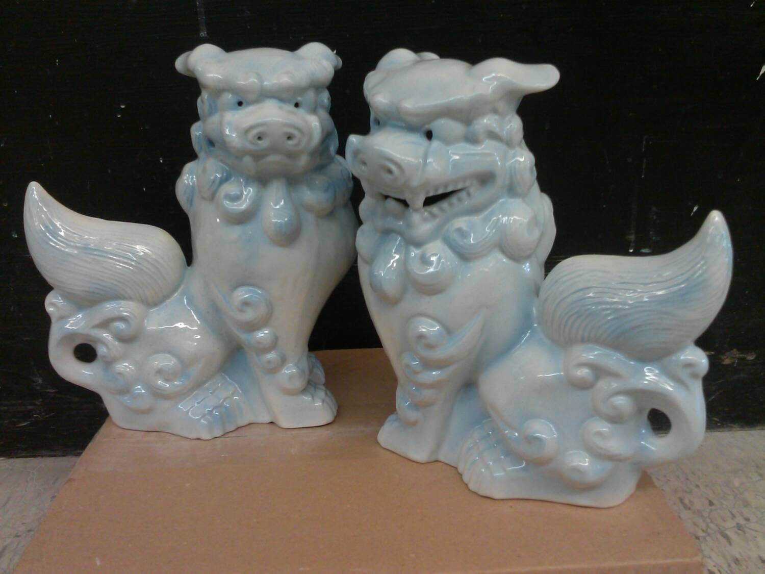 Ceramic Foo Dog Statue Pair Blue by GingersCeramics on Etsy