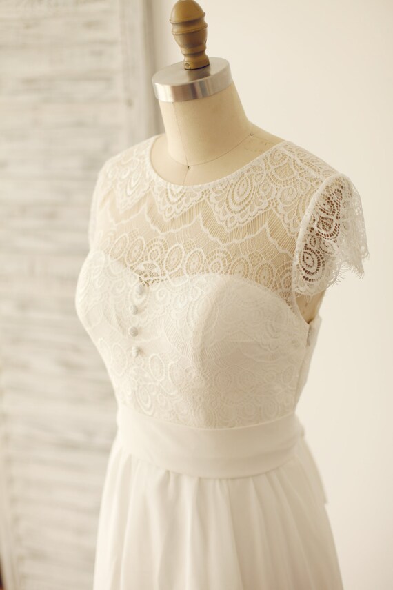 Chiffon EyeLash Lace Wedding Dress Bridal Gown Cap by misdress