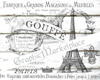 Eiffel Tower Paris Meubles French Logo Instant Download Transfer to Pillows Burlap digital collage sheet graphic printable No. 771