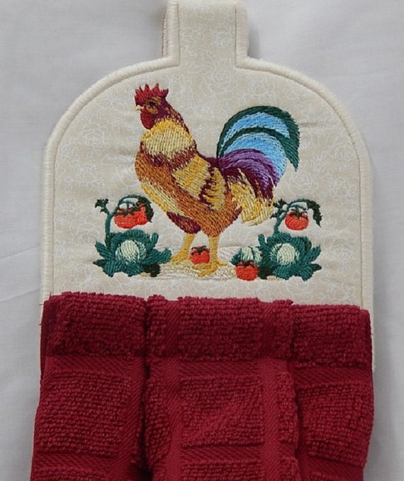 Rooster Embroidered Kitchen Towel Topper by PremierEmbroidery