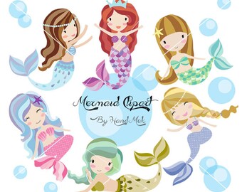 Cute Mermaid Clipart, Mermaid clipart PNG file-300 dpi.