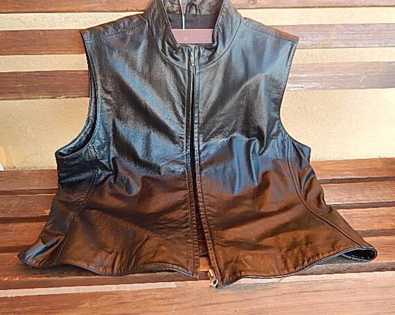 Ladies Black Leather Vest vintage Genuine by OceanOfFlowers