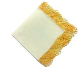 Lace edged handkerchief, yellow lace hanky, tea napkin, white cotton serviette with yellow hand crocheted lace, romantic gift, wedding favor