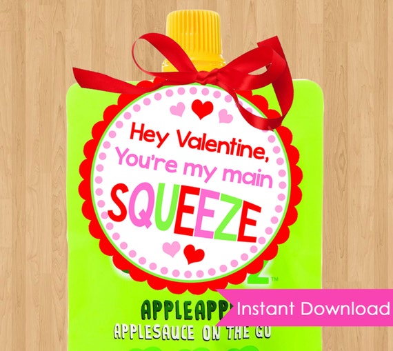 Valentine Tags INSTANT DOWNLOAD Main Squeeze Kids Valentines