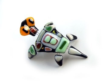 Multicolored fused glass sea turtle