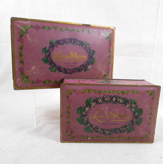 Vintage Pair of Louis Sherry Shabby Lavender Candy Tins