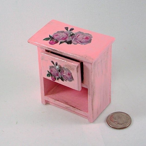 Shabby Chic pink night stand with working drawer and storage