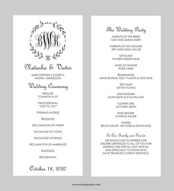 etsy wedding program template wedding program template tea length leaf monogram black etsy wedding program template wedding program template tea length leaf monogram black