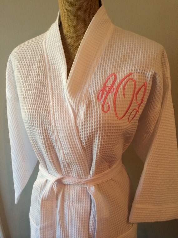 Monogrammed Robe Waffle Weave White Bride Bridesmaids