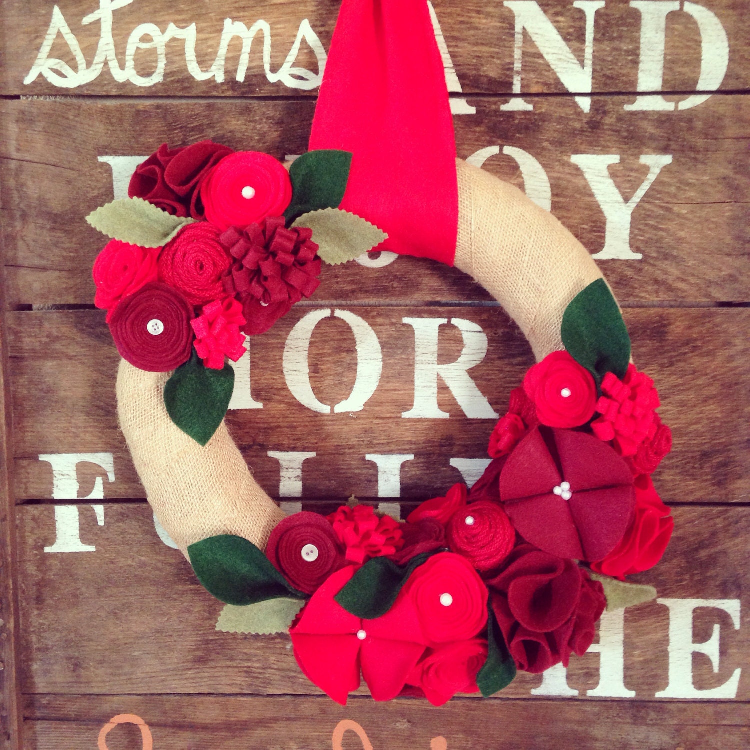 Christmas wreath, holiday wreath, felt flower wreath, traditional christmas wreath, burlap christmas wreath,