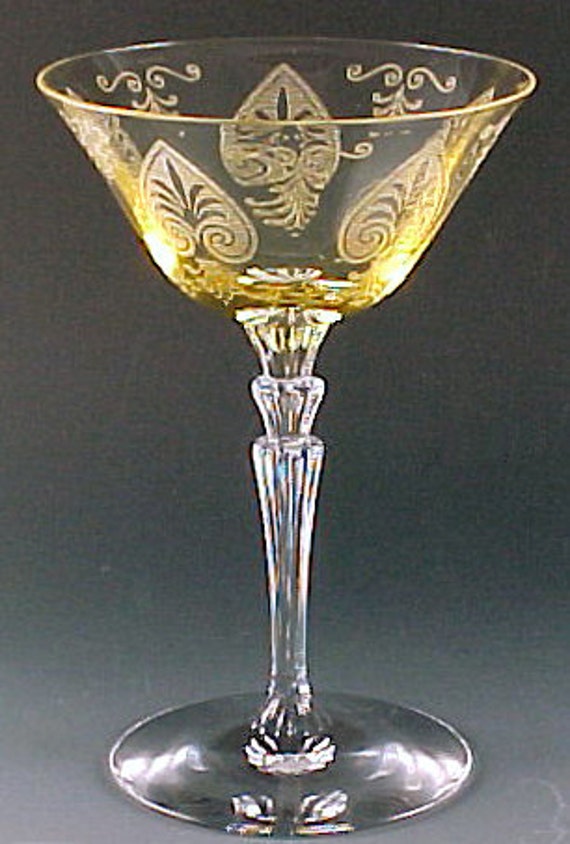 Fostoria Trojan Etched Topaz Yellow Champagne Sherbet Tall 6