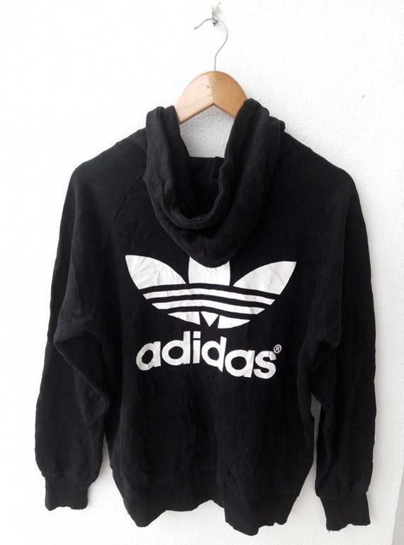 Vintage ADIDAS Big Logo Black Hoodie Sweater Zipper Hip Hop