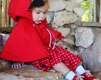 Toddler & Little Girls Dot or Gingham Little Red Riding Hood Cape and Skirt set- Halloween, Costume, Outerwear, Photo prop.