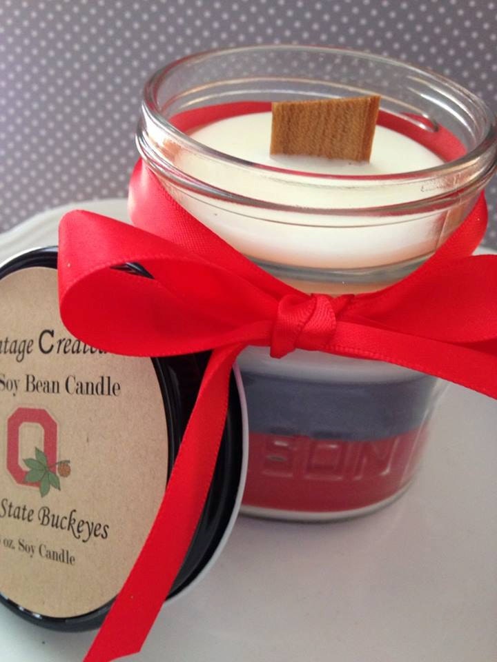 Ohio State Soy Candle with Wood Wick 8 oz All by VintageCreated