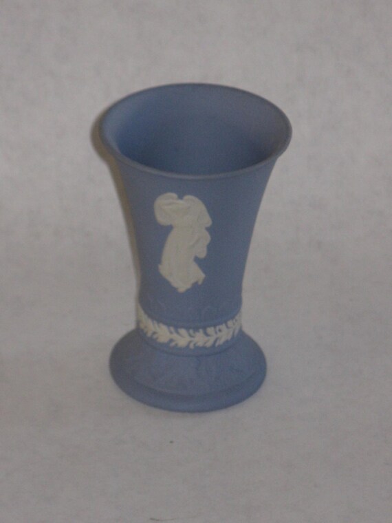 Wedgwood Small Vase Blue White Jasperware England