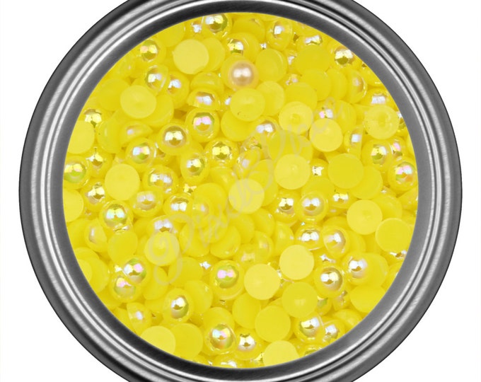 AB Yellow Half Pearl Gems Flat Back Face Art Nail Art Scrapbook Phone Decoration Cabochon 2mm 3mm 4mm 5mm 6mm 8MM