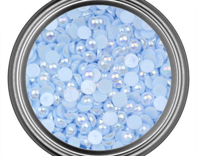 AB Blue Half Pearl Gems Flat Back Face Art Nail Art Scrapbook Phone Decoration Cabochon 2mm 3mm 4mm 5mm 6mm 8MM