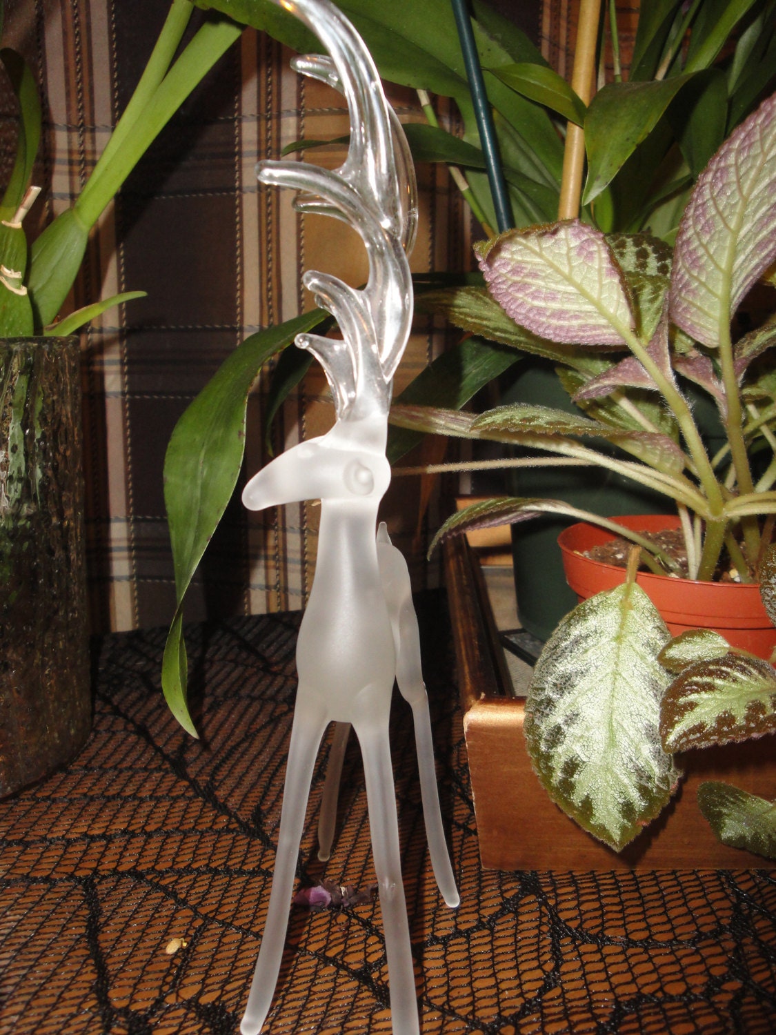 Silvestri deer frosted & clear glass Reindeer figurine