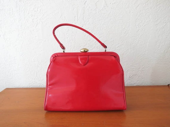 Bright and Shiny Red Patent Leather Vintage Handbag by AdoredAnew