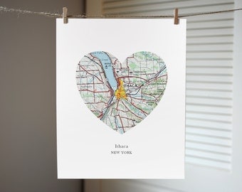 Ithaca New York Heart Map Print, New York Art, Ithaca Map Print, Custom City Art Print