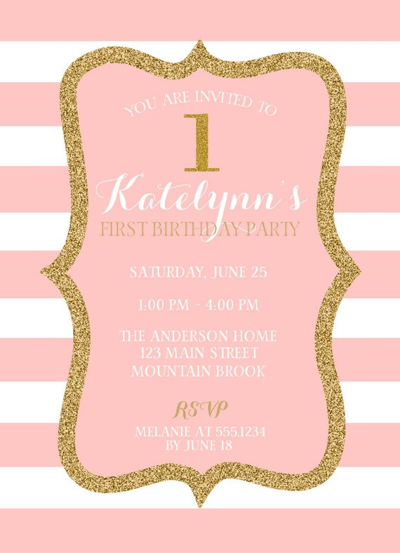 Pink And Gold Birthday Invitation Pink And by CarouselDesignCo