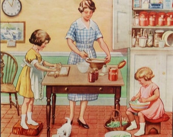 Vintage Childrens Poster - original 1930's old school poster - Kitchen ...