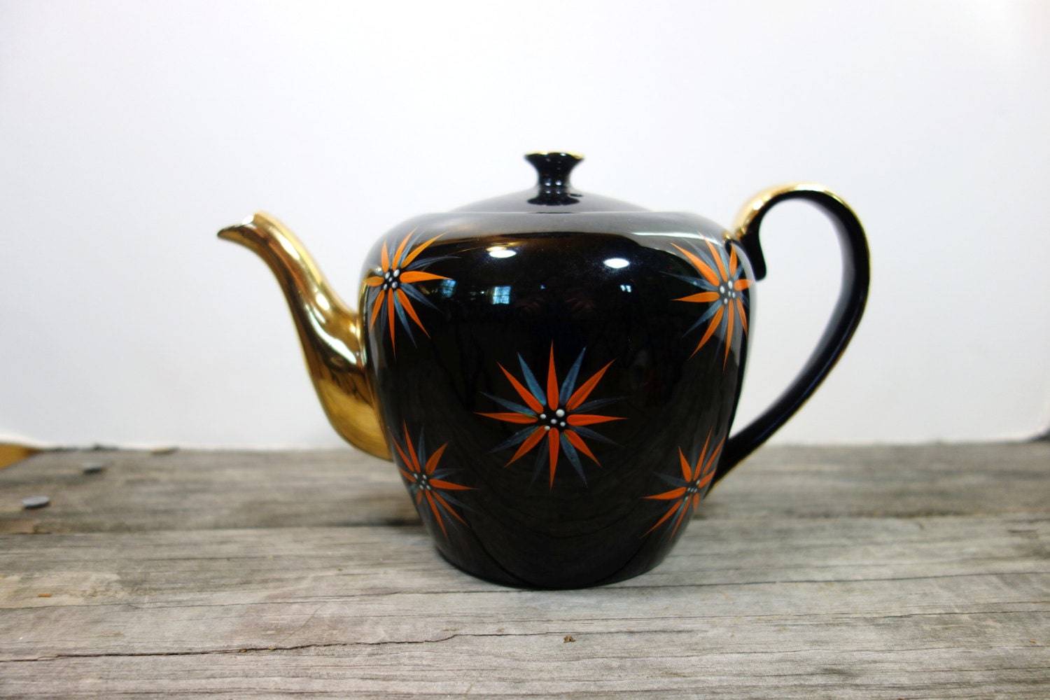 Vintage Art Deco teapot black and gold teapot by AmidTheRuins