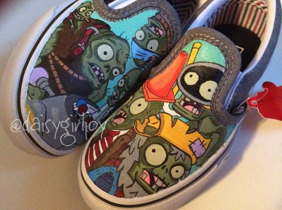 ... Hand Painted Plants Vs Zombies 2 Toddler Children's shoes all Zombie