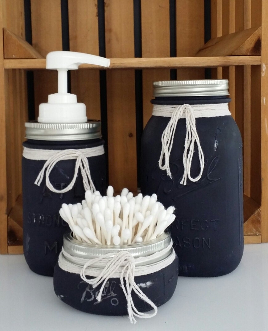 Navy blue mason jar bathroom set country by MuttonHollowCottage