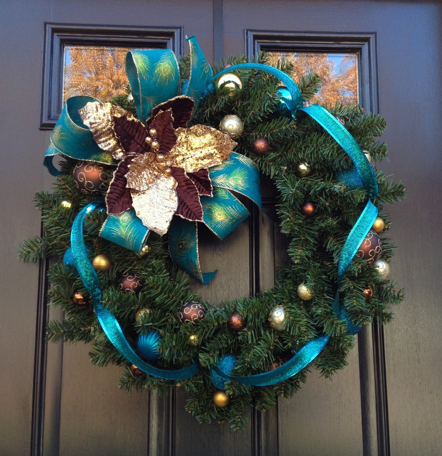 Poinsettia Wreath-Peacock Wreath- Winter Wreath- Ornament Wreath- Home Decor- Wreath For Winter