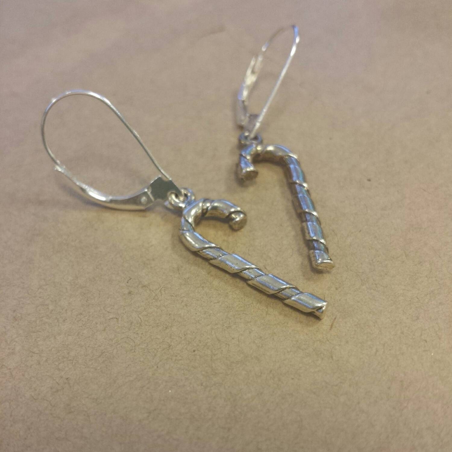 Sterling Silver Petite Candy Cane Earrings by elledesignsboutique