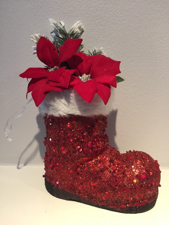 Santa Boot Centerpiece Winter Apothecary Jar Floral Decor