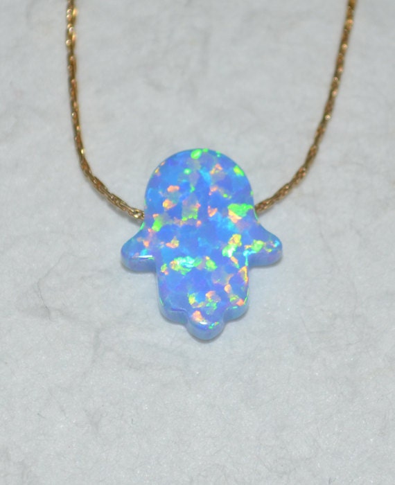 Blue Opal Hamsa necklace, Opal Jewelry, opal hamsa hand gold necklace, simple/elegant tiny protection/good luck/evil eye necklace