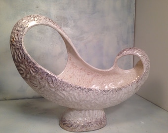 Mid Century Modern Art Pottery White and Gold Planter!
