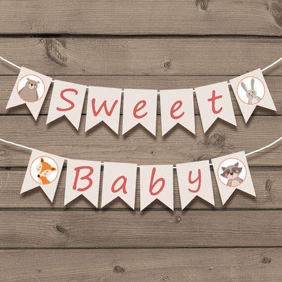 Baby shower banner Instant download banner Woodland baby